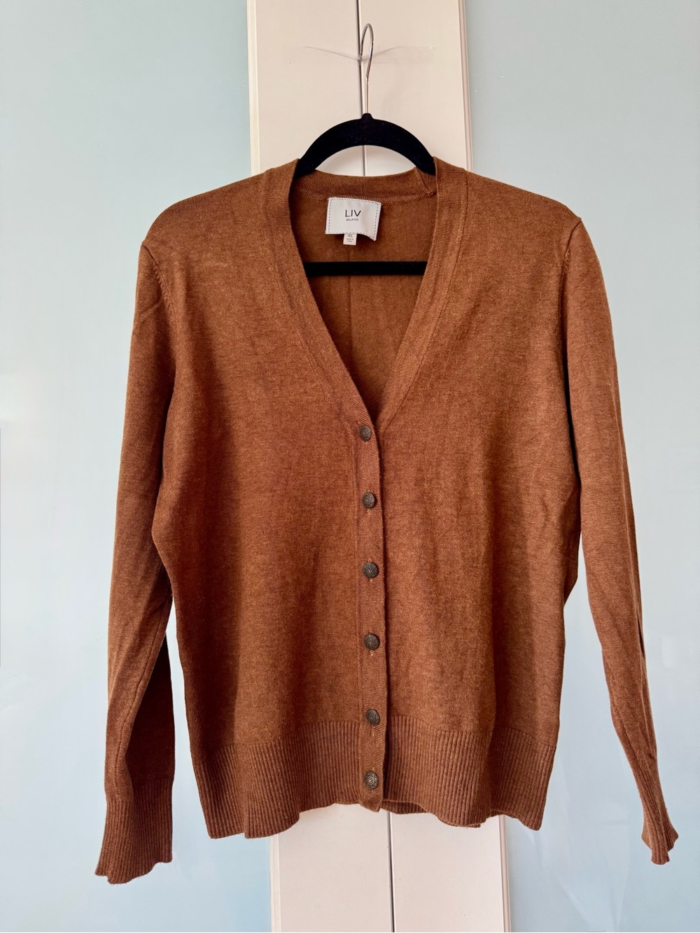 Women's Brown V‑Neck Button Cardigan Sweater
